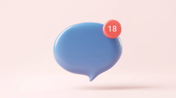 dix-huit icônes de message de bulle de discussion de notification ou de médias sociaux avec symbole de bulle vide ou de signe de commentaire sur fond pastel. - web services audio photos et images de collection
