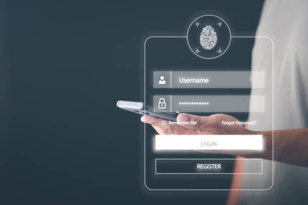 istock Approved cybersecurity and login authentication With AI database technology, business people use fingerprints to unlock the system and provide access, connection, security and online privacy. 1424807079