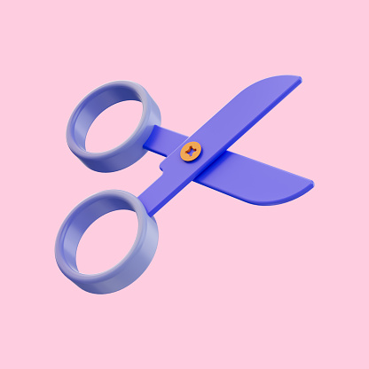 scissors icon 3d render concept for cutting cloth paper and using hair cut in salon