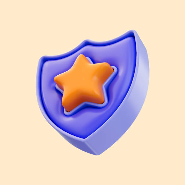 security shield star icon 3d render concept for protection badge and premium application retting