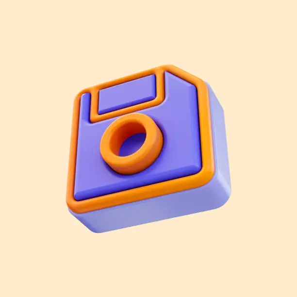 cartoon look floppy-disk icon 3d render concept for computer data storage and file saving