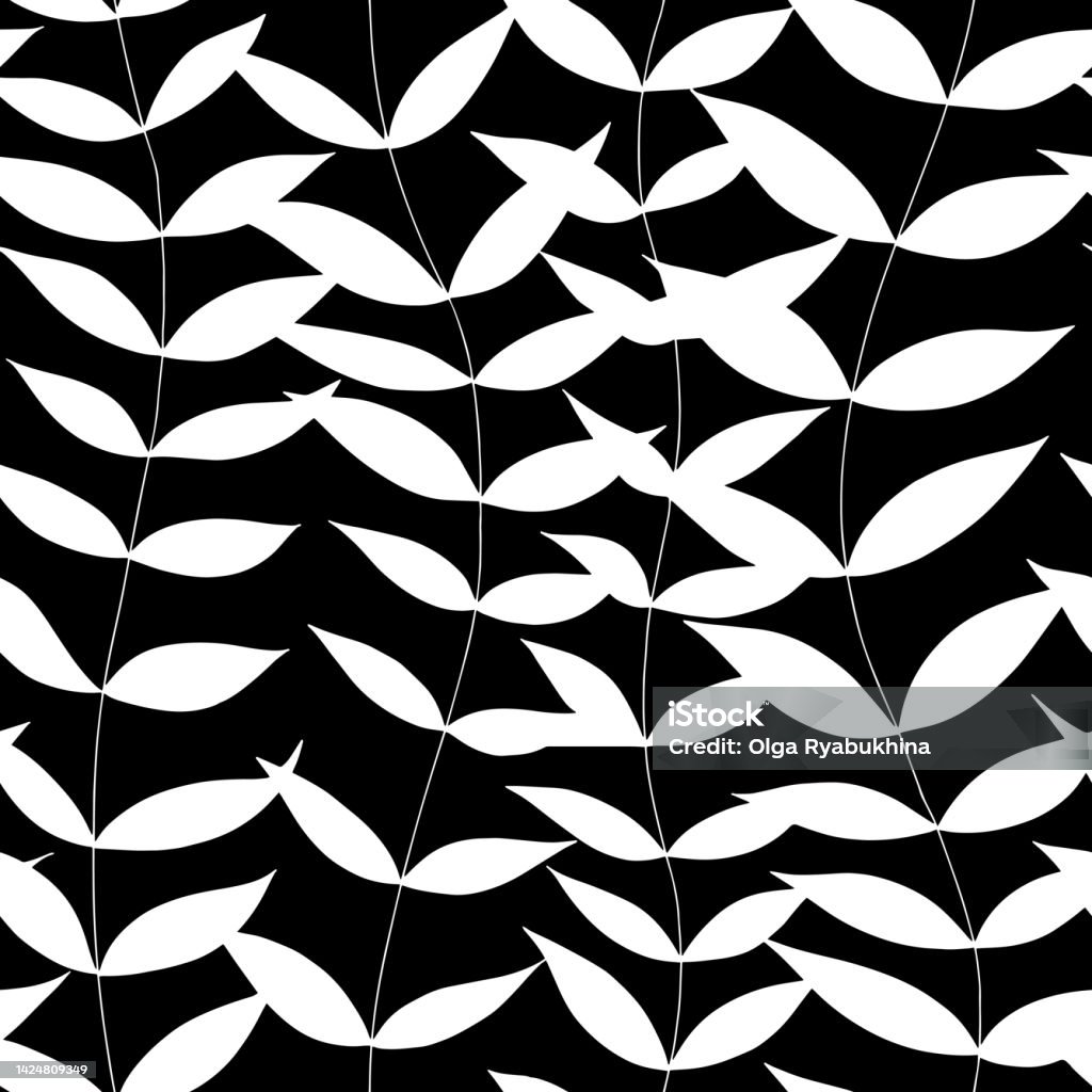 Stems Pattern Form Stems With Leaves Seamless Pattern Vector Stock Illustration - Download ...