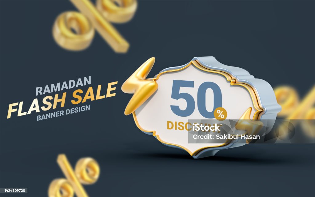 Ramadan and Eid flash sale discount offer promotion design template 3d Ramadan and Eid flash sale discount offer promotion design template 3d render for social media post Advertisement Stock Photo