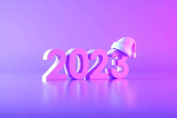 istock 2023 New Year with Santa Hat, Neon Lighting 1424811506