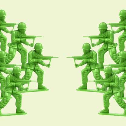 Here are plastic toy soldiers as symbol of war.