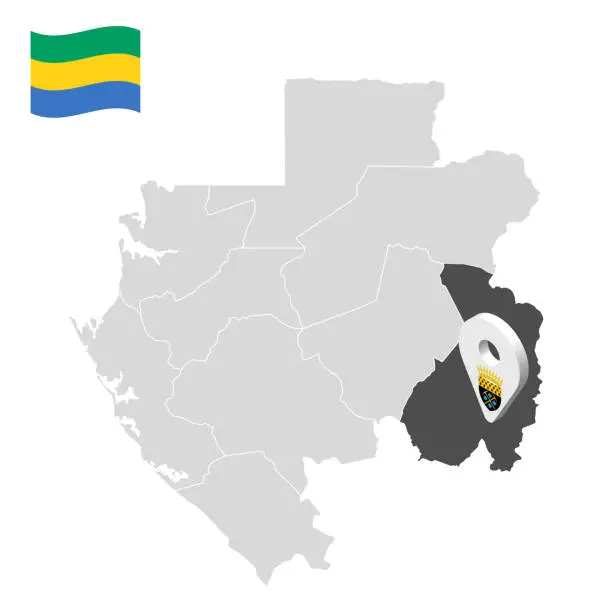 Vector illustration of Location Haut-Ogooue Province  on map Gabon. 3d location sign similar to the flag of  Haut-Ogooue Province. Quality map  with  Regions of the Gabon for your design. EPS10