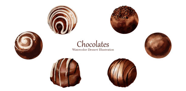 illustrazioni stock, clip art, cartoni animati e icone di tendenza di set di acquerello cioccolato fondente palla vettoriale - chocolate candy bar block cocoa