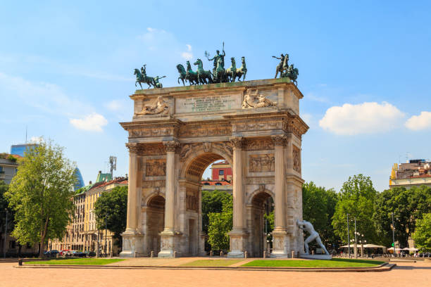Arch of Peace in Sempione Park, Milan, Lombardy, Italy stock photo