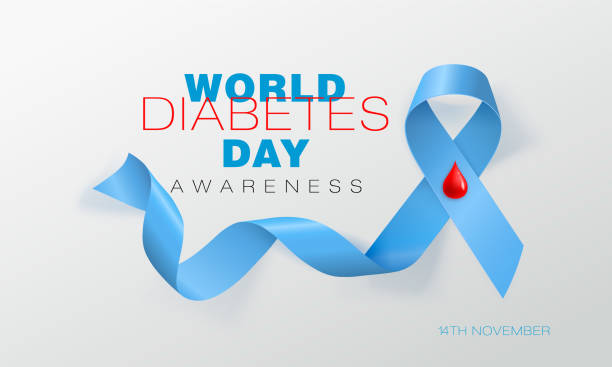 ilustrații de stoc cu afiș creativ sau banner de ziua mondială a diabetului cu panglică de conștientizare - diabet