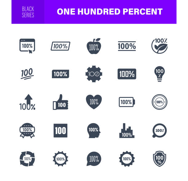 One Hundred Percent, 100% Icons One Hundred Percent Icon Set. Black Series. The set contains icons: 100%, Neumorphic Design, Progress Bar, Number, Countdown, Achivement old old fashioned black 100th anniversary stock illustrations