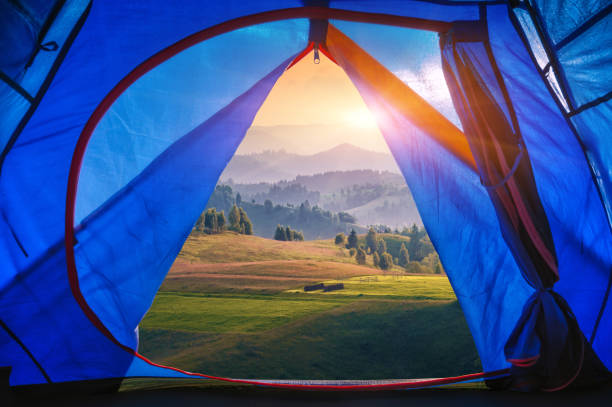 istock View from camping tent to the mountain valley 1424837580
