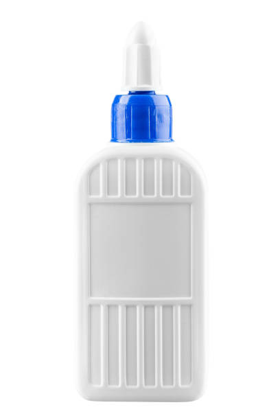 botellas de pegamento en blanco aisladas sobre fondo blanco. botella de pegamento pva. - glue bottle isolated art and craft fotografías e imágenes de stock