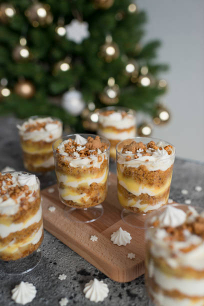 istock Pastries with caramel in transparent cups on the table 1424837892