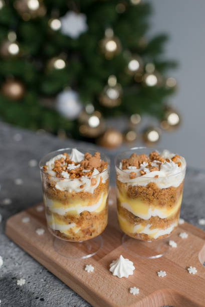 istock Pastries with caramel in transparent cups on the table 1424837915