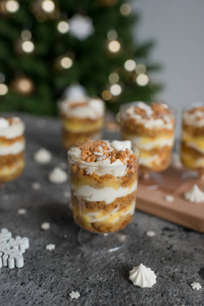 istock Pastries with caramel in transparent cups on the table 1424837916