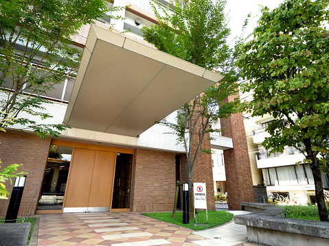 The entrance of an apartment in the city center. Taken in Sumida Ward, Tokyo in September 2022.