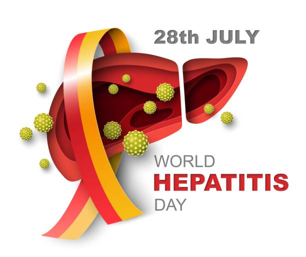 ilustraciones, imágenes clip art, dibujos animados e iconos de stock de vector de corte de papel del día mundial de la hepatitis 3d - hepatitis virus