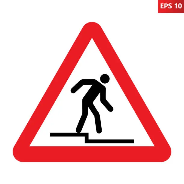 Vector illustration of Step down warning sign.