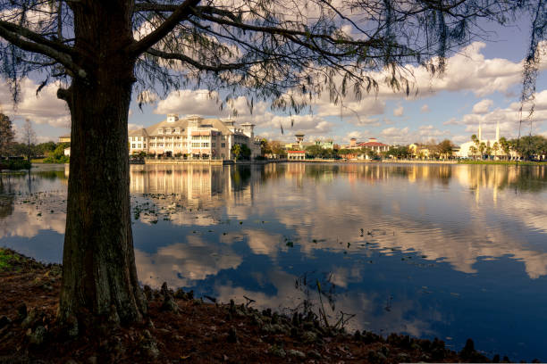 Celebration, Orlando, Florida, USA, January 01, 2022: beautiful view of the lake at sunset.