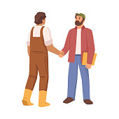 istock Agricultural business farmer dealing with investor or businessman. Agreement between partners, farming people managing process. Vector in flat style, flat cartoon character 1424858329