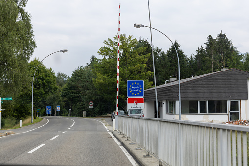 Border crossing between Austria and Switzerland on the Rhine bridge in in Bangs (Vorarlberg)