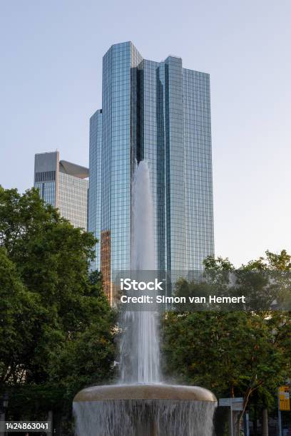 The Lucae Brunnen Fountain In Frankfurt Germany Stock Photo - Download Image Now - Architecture, Blue, Building Exterior