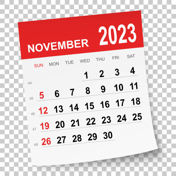 November 2023 Calendar November 2023 calendar isolated on a blank background. Need another version, another month, another year... Check my portfolio. Vector Illustration (EPS file, well layered and grouped). Easy to edit, manipulate, resize or colorize. Vector and Jpeg file of different sizes. november stock illustrations