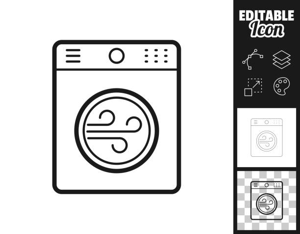 illustrazioni stock, clip art, cartoni animati e icone di tendenza di asciugatrice. icona per il design. facilmente modificabile - asciugatrice