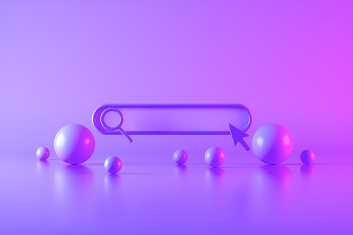 Search bar color gradient neon background, 3d render.