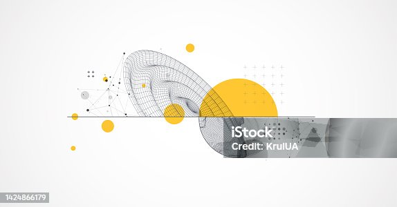 istock Template for science and technology presentation. Wireframe waves. Plexus style background. 1424866179