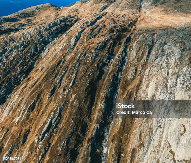 Aerial View Of The Striking Rock Surface Of A Swiss Mountain Landscape Stock Photo - Download Image Now