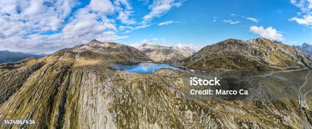 Aerial View Overlooking The Grimsel Pass Summit In The Swiss Alps Stock Photo - Download Image Now