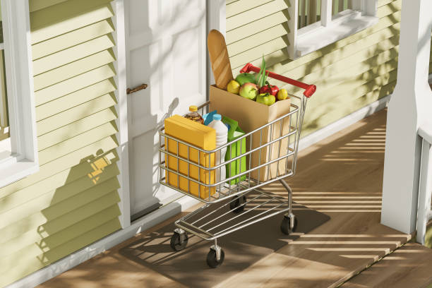 ショッピングカートや健康食品、玄関先、スーパーマーケット - milk bottle bottle milk doorstep ストックフォトと画像