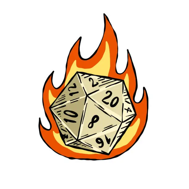 Vector illustration of 20 sided dice with numbers. Cartoon dice for fantasy dnd and rpg Board game