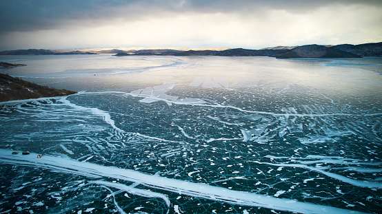 dangerous ice, ice floes on a frozen river