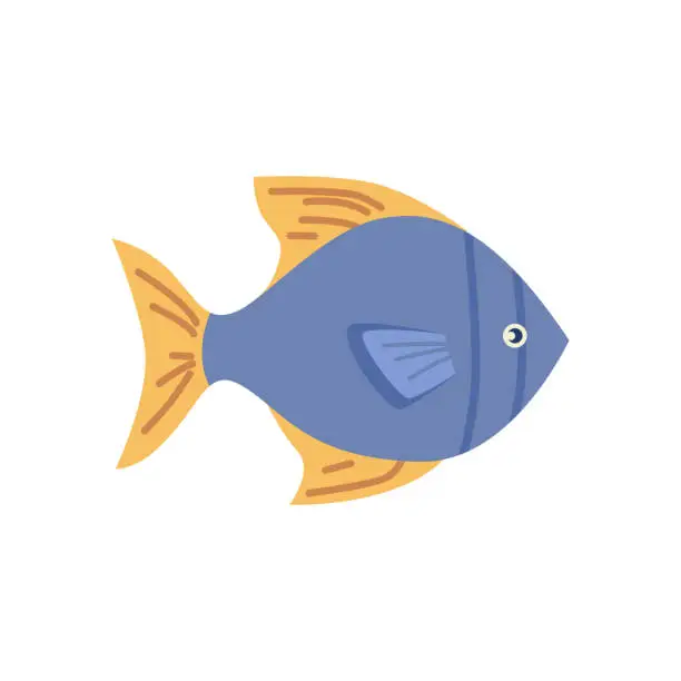 Vector illustration of Fish limbless cold-blooded vertebrate animal. Isolated underwater creature dwelling in water of sea or ocean, oceanic life. Vector in flat cartoon style