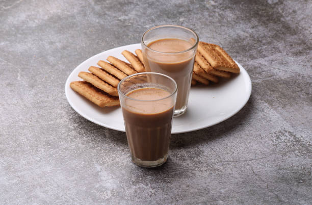 istock Cutting Chai, Traditional Desi Roadside tea of india with biscuits. 1424875649