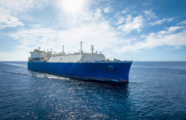 istock Front view of a large LNG or liquid gas tanker ship 1424875894