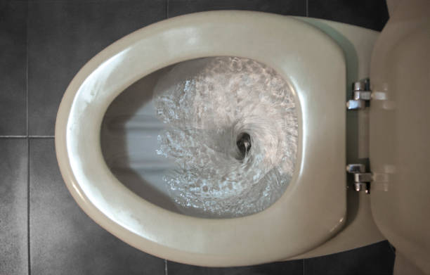 istock Old regular toilet flushing excessive use of water 1424877386