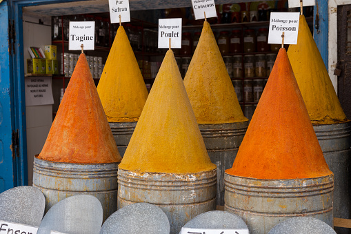 Cone Spices in  Essaouira in Morocco, A Unesco World Heritage Medina Town