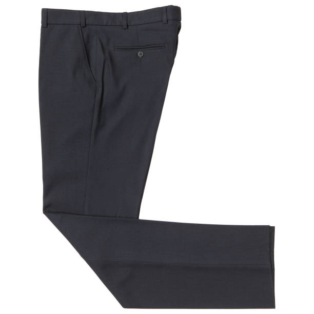 istock Men's gray dress pants, thin fabric, on a white background, flat lay 1424880332