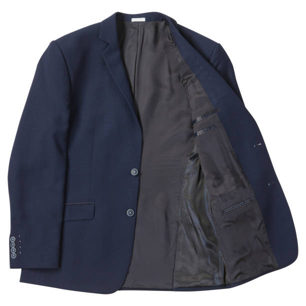 istock Men's jacket made of blue textured fabric, classic suit, on a white background 1424880347