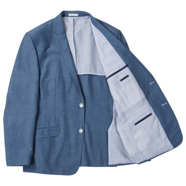 Men's blue fabric jacket, classic suit, on a white background, isolate