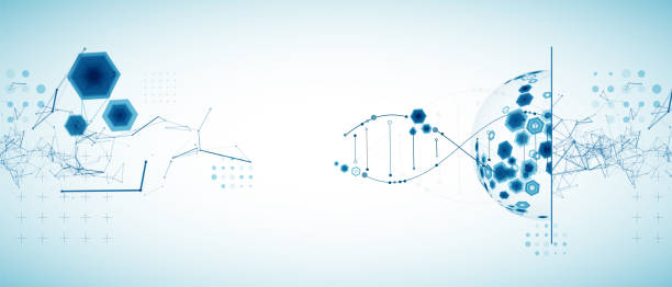istock Abstract futuristic background for design works.Science template, wallpaper or banner with a DNA molecules. 1424881653