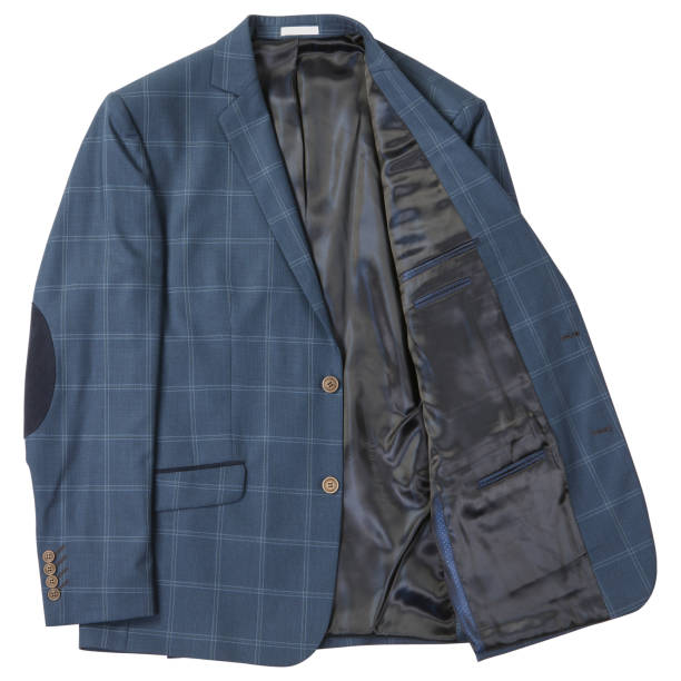 istock Men's jacket made of blue plaid fabric, classic suit, on a white background, isolate 1424885434