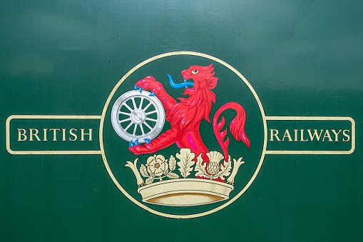 Swanage.Dorset.United Kingdom.August 24th 2022.The British Railways logo is on the side iof the Royal Wessex steam train at Swanage train station