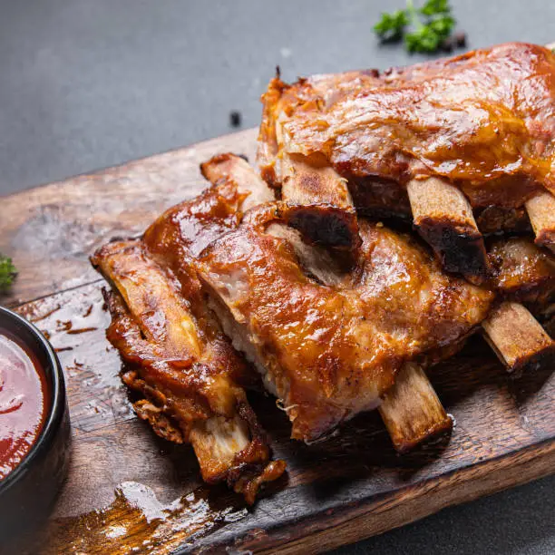 ribs fried grill porkbarbecue healthy meal food snack diet on the table copy space food