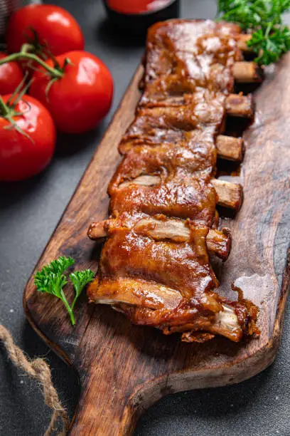 ribs fried grill porkbarbecue healthy meal food snack diet on the table copy space food
