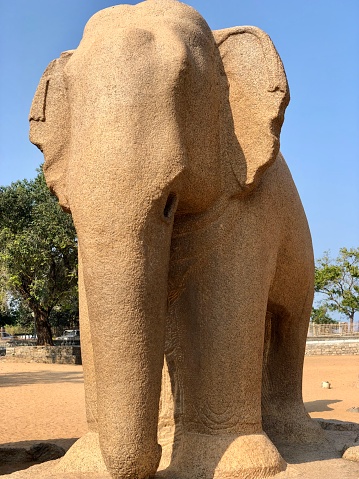 Monolithic elephant statue in Mahabalipuram.