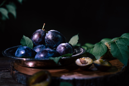 Blue ripe plums.